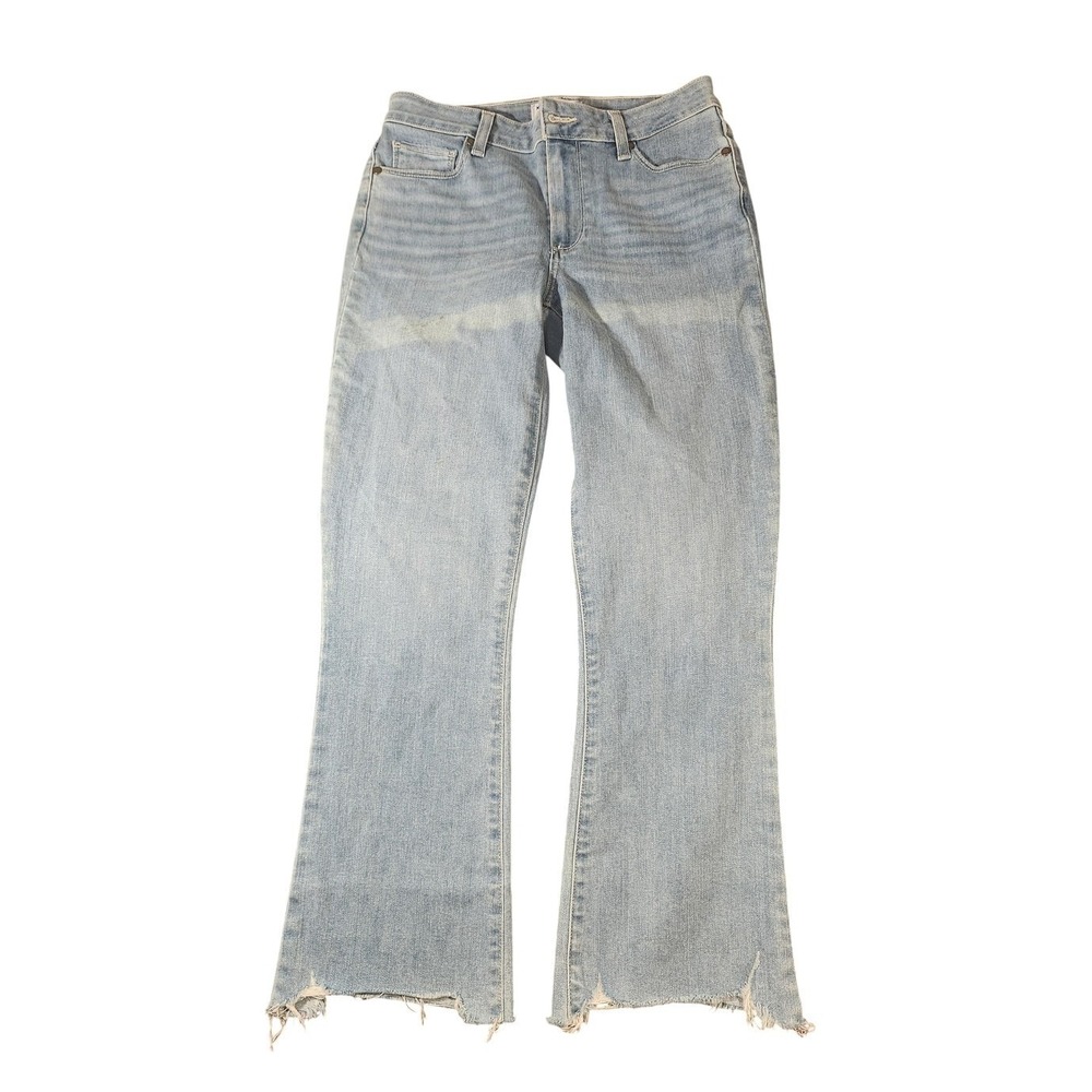 Paige Rory Crop Flare Jeans Womens 27 Light Wash Jessa Distressed Raw Hem Pants
